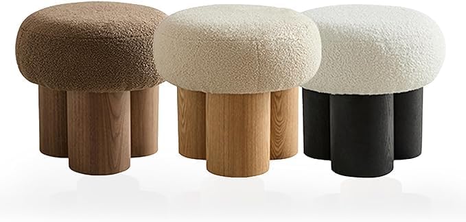 MEETAKING Small Round Foot Stool, Teddy Fabric Footrest Ottoman Stool with Non-Skid Legs, Modern Footstools Step for Couch, Desk, Office, Living Room (Beige)