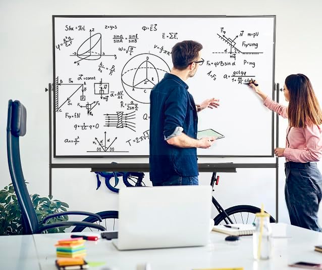 FORTUNO Large Magnetic Mobile Whiteboard 72"x40", Rolling Double Sided Stand Whiteboard on Wheels, Reversible Adjustable Height/Angle Dry Erase Board Easel White Board for Office Classroom, Black