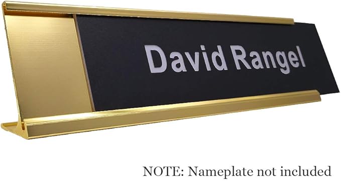 2" x 8" Aluminum Desk Name Plate Holder, Office Business Desk Sign Holder Desktop-5 Pack (Yellow Gold)