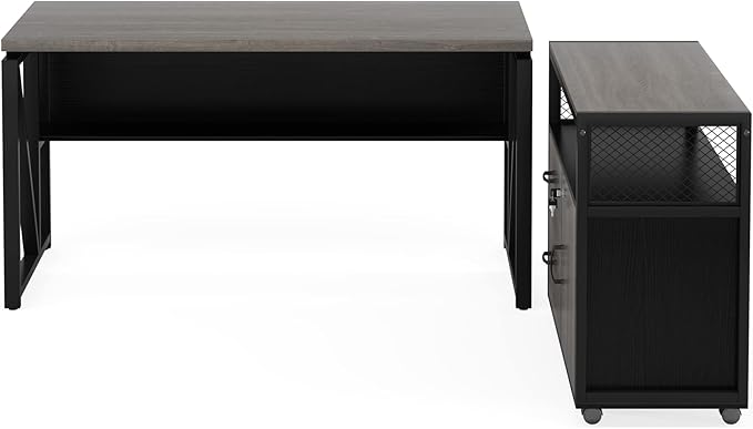 Tribesigns Office Desk with Drawers Sets, 55 inches L Shaped Computer Desk with Mobile File Cabinet,Big Executive Desk for Home Office Furniture Sets (Dark Oak, 55-inch)