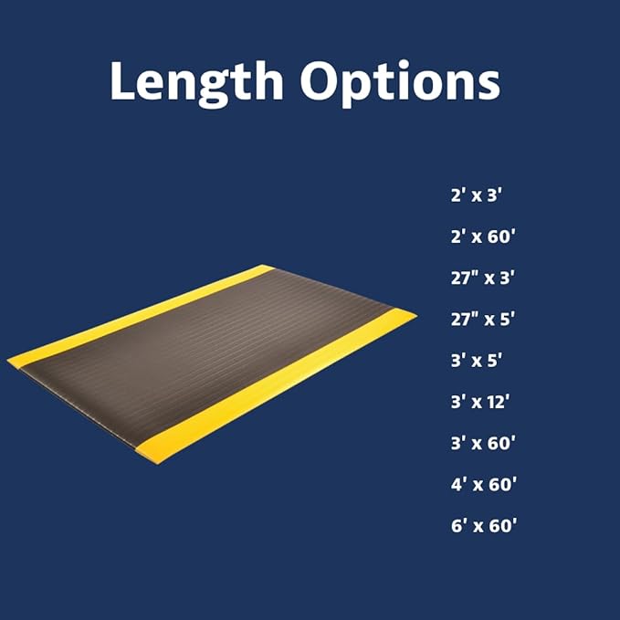 Notrax 410 Airug® 2' x 3' x 3/8" Anti Fatigue Mat, Enhanced Slip Resistance with Beveled Edges and Ribbed Surface, Ideal for Industrial and Commercial Workplaces, Black/Yellow, 410S0323BY