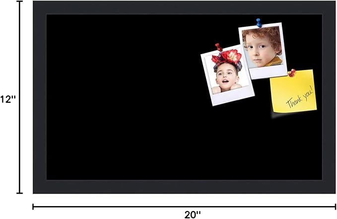 PinPix 20x12 Inch Cork Bulletin Board. This Decorative Framed Pin Board Comes with Solid Black Design and a Satin Black Frame. Ideal for Home Office Decor or Message Board (PinPix-622)