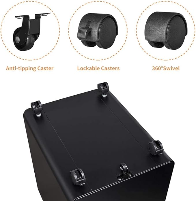 STANI 3 Drawer Filing Cabinet, Metal Filing Cabinet Legal/Letter Size with Lock, Mobile Storage Cabinet for Home and Office, Fully Assembled Except Wheels