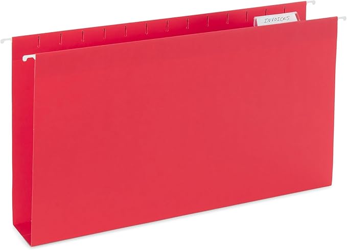 25 Blue Summit Supplies Legal Size Hanging File Folders - Assorted Colors, 2" Expansion, Legal Hanging File Folders for Filing Cabinet, 11PT Paper Stock with Tabs and Inserts Included