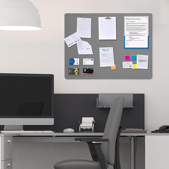 Bulletin Board, 24 x 18 inches Felt Board Decorative Pin Board, Cork Board Alternative for Wall, Foldable Photo Board Self-Adhesive Vision Board Mood Board with 20 Pushpins - Gray