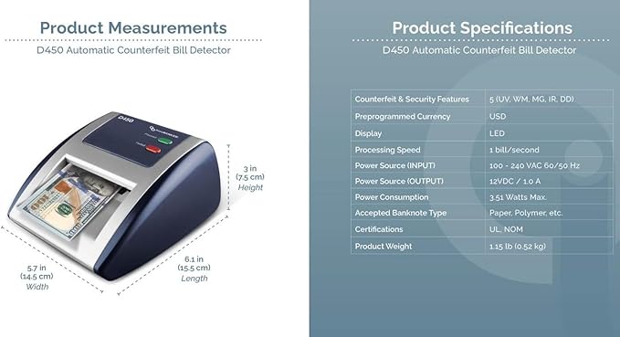 AccuBANKER D450 5-Point Counterfeit Bill Detector Machine, Retail Grade - UL Listed (Pack of 3)