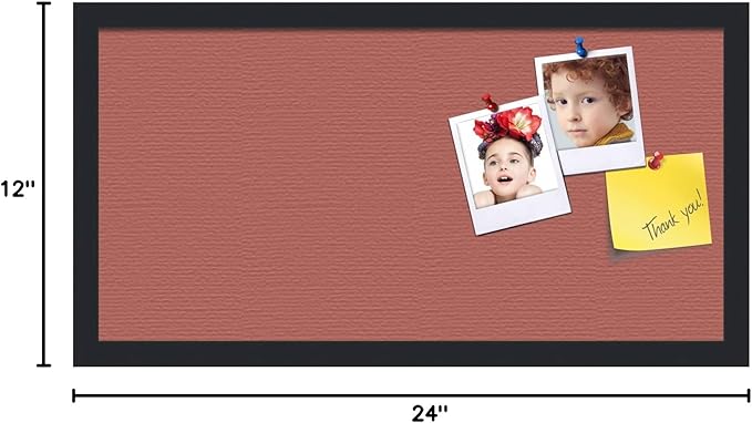 PinPix 24x12 Inch Cork Bulletin Board. This Decorative Framed Pin Board Comes with Crimson Pastel Design and a Satin Black Frame. Ideal for Home Office Decor or Message Board (PinPix-1807)