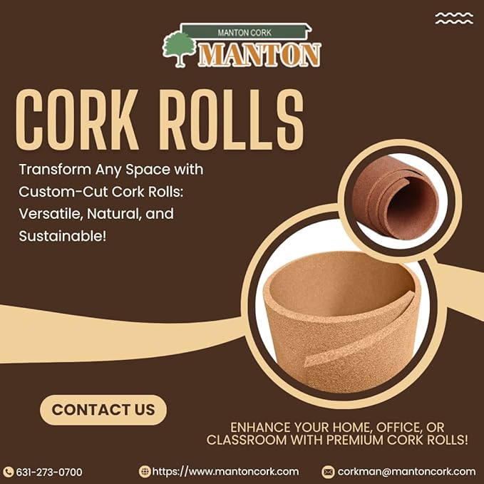 Manton Cork Premium Cork Roll - 3’ x 6’ x 1/4”, 100% Natural Facing Grade Material, Custom Cut Cork for Home, School, and Office Walls & Bulletin Boards