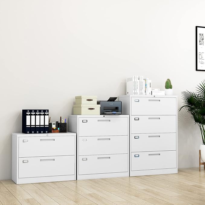Lateral File Cabinet with Lock, 4 Drawer Large Metal Filing Cabinet,Home Office Lockable Storage Cabinet for Hanging Files Letter/Legal/F4/A4 Size-Assembly Required