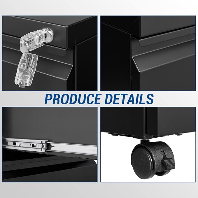 2 Drawer Vertical File Cabinet - Mobile Filling Cabinet with Lock for Legal/Letter Files - Office Storage File Cabinet with Wheels Under Desk - Assembly Required