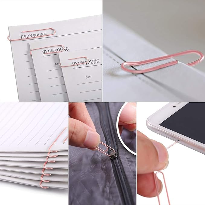 Paper Clips and Binder Clips Set, Metal Assorted Sized Binders with Push Pins, Cute Office Supplies for Desk, Desk Accessories (Square-Rose-Gold)