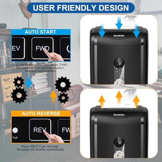 Woolsche Paper Shredder, 18-Sheet Cross Cut with 7.93Gallon Pull Out Bin, P-4 Security Level, Shred Paper and Credit Card and CD, Durable&Fast with Auto Jam Proof System Shredder for Office