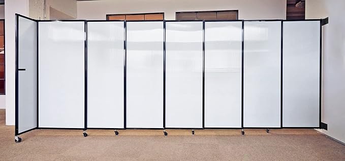Wall-Mounted Sliding StraightWall Room Divider | Adjustable Widths | Locking Wheels | Room Separator | Up to 11'3" Wide x 4' Tall Latte Fabric Panels