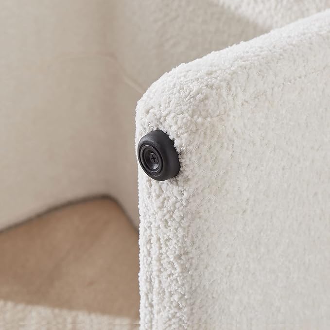 Modern Boucle Ottoman, Vanity Stool Chair, Foot Stool with Wooden Legs Sofa Bench Footstool Extra Seat for Vanity, Makeup Room, Living Room, Entryway, Set 2, White