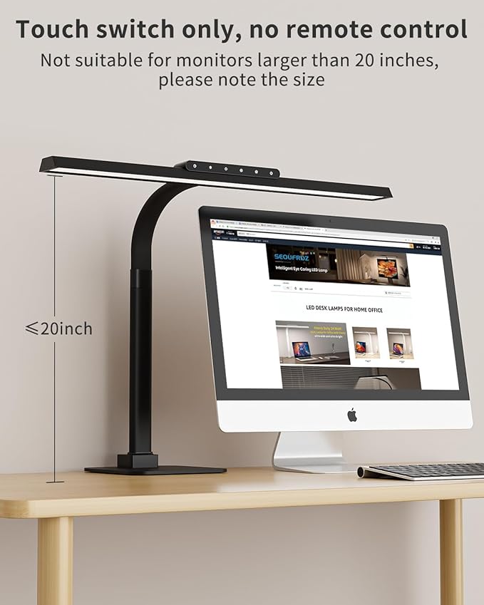 Desk Lamps for Office with Stable Base, 24W Touch Control Brightness Adjustable Tall Desk Lights, Eye-Caring Architect Task Light, Dimmable Brightness & Color Computer Lights for Desktop, Black