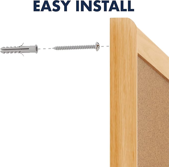 Quartet Cork Board, Bulletin Board, 3' x 1' Corkboard, Oak Finish Frame (300)