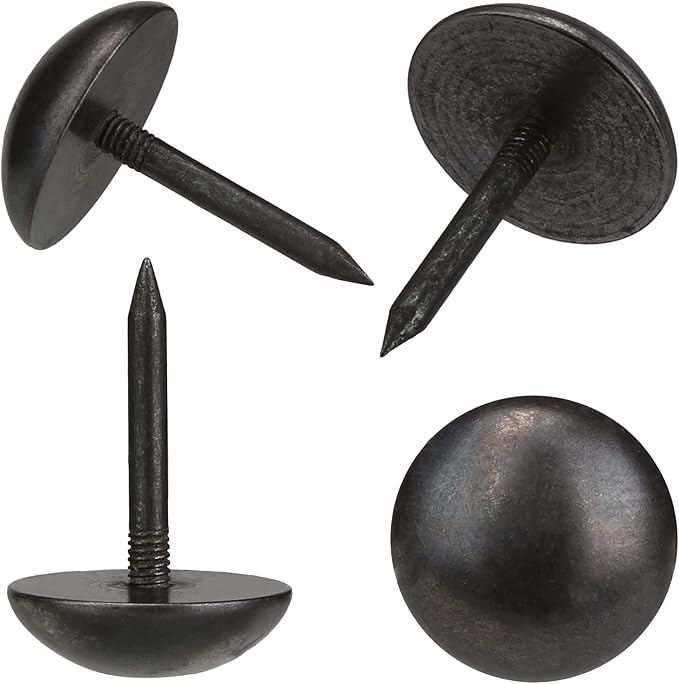 Retro Solid Pure Brass Tacks as Antique Upholstery Nails for Furniture, Decorative Push Pins for Wood,Carpet Tacks,Hardware Tacks,Cap Nails,Thumb Tacks,Brass Fasteners(7/10",18mm Black Color,10 Pcs)