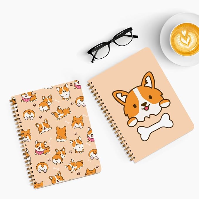 2 Pcs Dog Spiral Notebooks for Work, A5(8.3x5.8inch) Composition Notebook College Ruled Note Book, Corgi Notepads Lined Travel Journal for Writing, Cute Puppy Print Diary Gifts for Women Dog Lovers