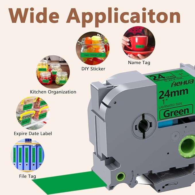 Hehua 24mm 1 inch Laminated Green Tape Compatible for Brother P-Touch TZe-751 TZe751 TZ-751 TZ751 TZe TZ Label Tape for Ptouch PT D600 D610 P710bt, 1'' x 26.2ft Black on Green, 3 Pack