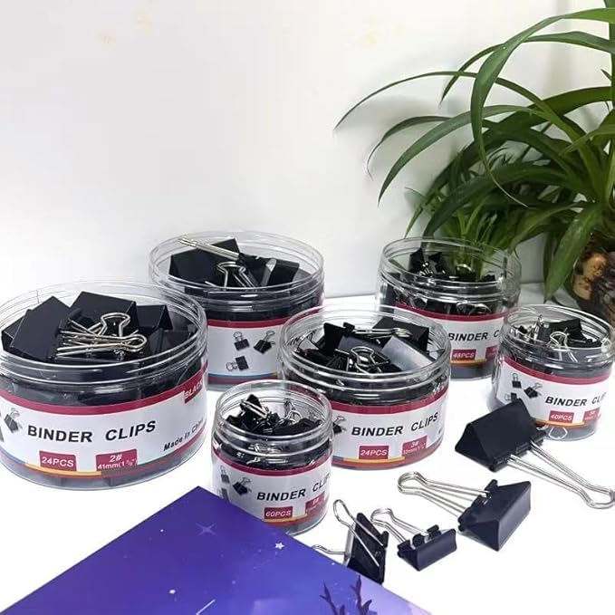 208 PCS Binder Clips Paper Clamps Assorted Sizes, Metal Paper Binder Clip, Black Binding Paperwork Clamp Bulk, Office Supplies for School Teachers