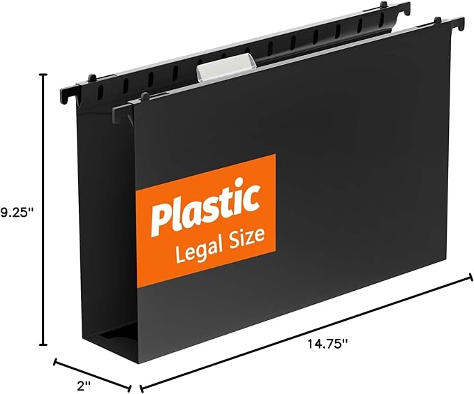 Extra Capacity Legal Size Plastic Hanging File Folders,12 Pack Reinforced Legal Size Hanging Folder with Heavy Duty 2 Inch Expansion,Filing Cabinet Folders,for Bulky Files, Medical Charts,Black