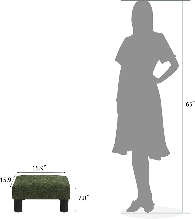Joveco Small Foot Rest Stool Ottoman, 3D Velvet Square Upholstered Footstool for Chair, Under Desk, Office, Living Room, Deep Green