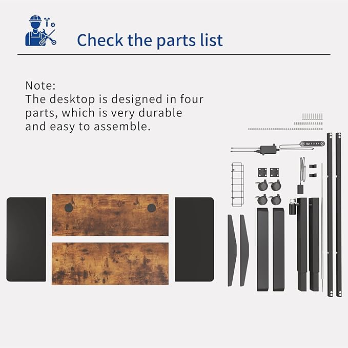 Electric Adjustable Height Standing Desk, 55 x 24 inches Sit - Stand Desk for Work or Home Office 4 Preset Heights Easy to Set, Rustic Brown + Black Splice Board/Black Frame