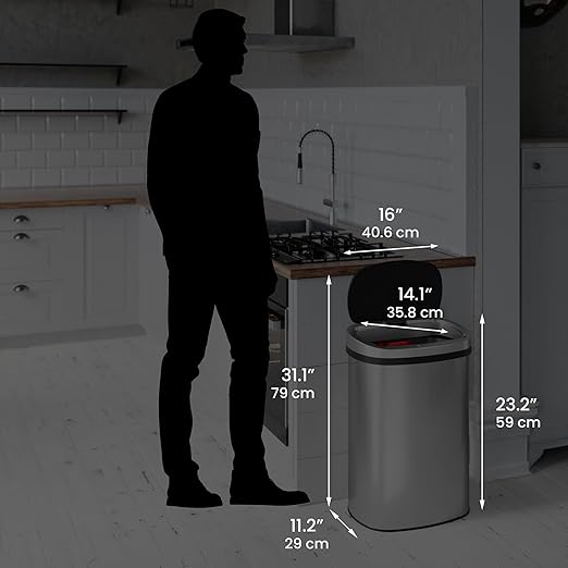 iTouchless Push-Top Lid 13 Gallon Trash Can with Odor Control System – Stainless Steel Garbage Bin, Press-Top Soft-Close Spring Lid, Fingerprint-Resistant for Home Office, Kitchen, Restroom, Business