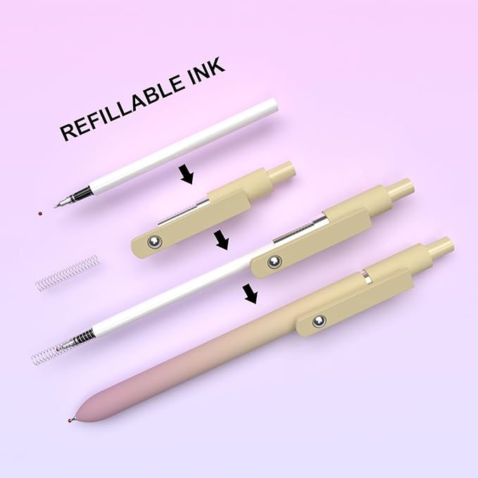 Gel Pens, 0.7mm Fine Point Black Cute Pens, smooth writing pens, High-End Series nice pens for Journaling Note Taking,Girl Birthday present,cute pens for women(10 Pcs Gradient-Black Ink)