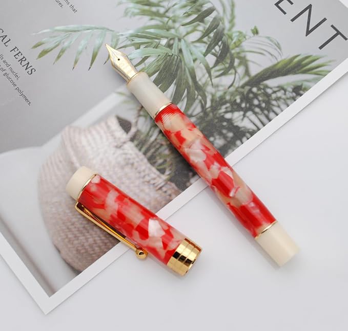 JINHAO 100 Fountain Pen with Ink Converter (Medium Nib 0.7mm, Red White Koi-A)