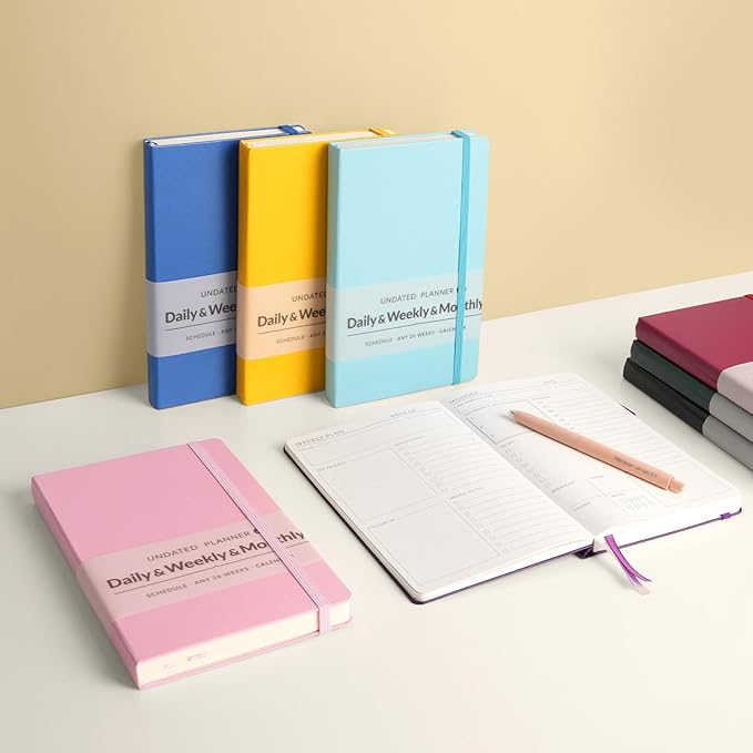 Undated Weekly Planner for 2025, Forvencer Simplified Daily & Weekly & Monthly Calendar Planner, Cute Daily Organizer Notebook, Agenda Journal to Track Goals & Tasks, Start Anytime, A5 Size, Sky Blue