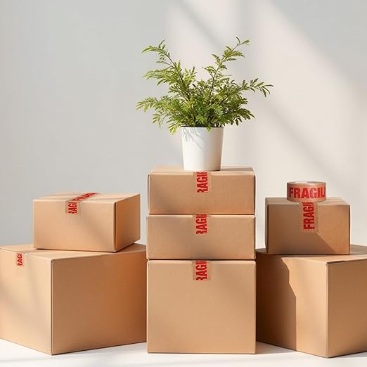 ADHES Fragile Tape, Biodegradable Kraft Paper Tape - 2in x 55yds, 3 Rolls, Strong Adhesive, Eco-Friendly Paper Packing Tape for Shipping & Moving, Heavy Duty Protection for Fragile Items