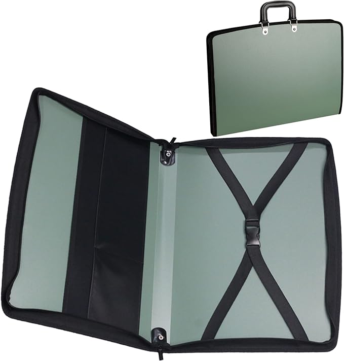Acocony 11x17 Portfolio with Zipper Closure PP Material Oxford Cloth Edge Waterproof Green 1 Pack