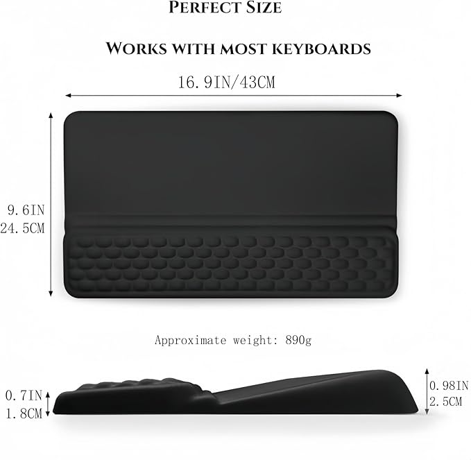 Ergonomic one-Piece Computer Keyboard Stand with Wrist Rest for Desktop Offers Two Support Angles. Silky Lycra Surface and Memory Foam Comfortable Hand Support (Black)