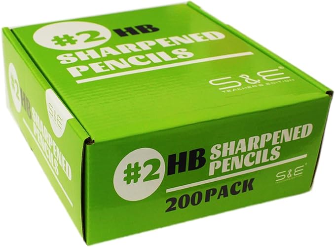 S & E TEACHER'S EDITION Woodcased #2 Pencils, Pre-sharpened, HB Lead Bulk Box, Pencils No. 2, Yellow, with Erasers, Back to school, 200 Pcs
