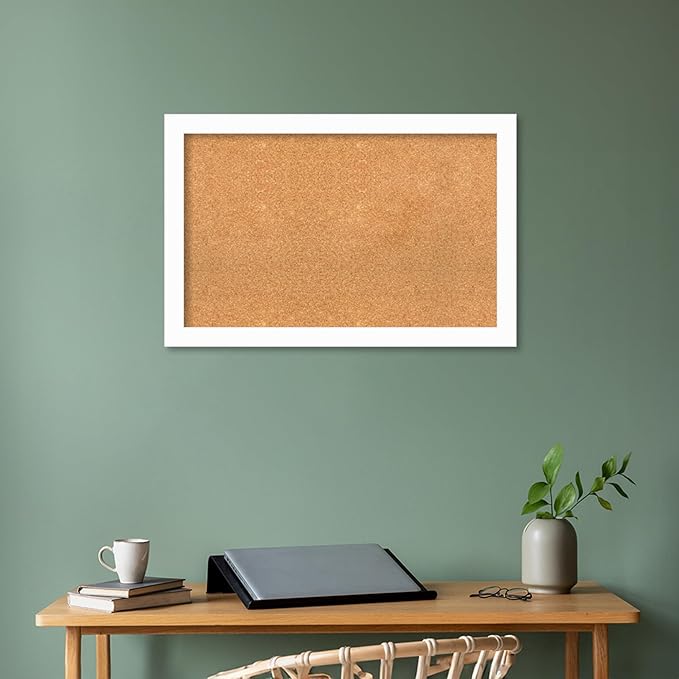 Amanti Art Natural Cork Board for Wall, 23x35 Vision Board with White Frame, Large Corkboard Office Decor for Home Organization, Casual Corkboard Pinboard to Display Items for Home Organization in