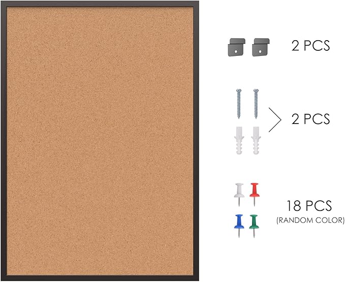 Board2by Cork Board Bulletin Board 48 x 36, Black Wood Framed 4x3 Corkboard, Office Board for Wall, Large Notice Pin Board for School, Home & Office