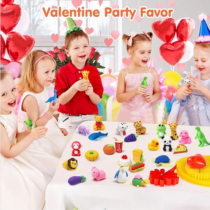 90 Pack Animal Pencil Erasers for Kids, 3D Mini Puzzle Take Apart Erasers, Desk Pets & Treasure Box Toys, Bulk Party Favors, Classroom Prizes, School Supplies, Gift for Boys & Girls