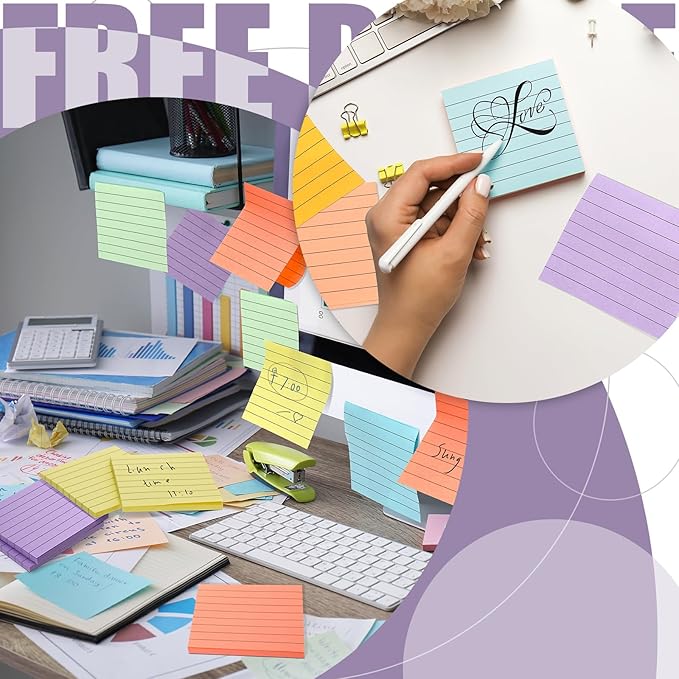 24 Pack Pop Up Sticky Notes 3 x 3 Refills 1200 Sheets Colored Sticky Notes Self Adhesive Memo Pads for Home Office Supplies(Light Colors, Line)
