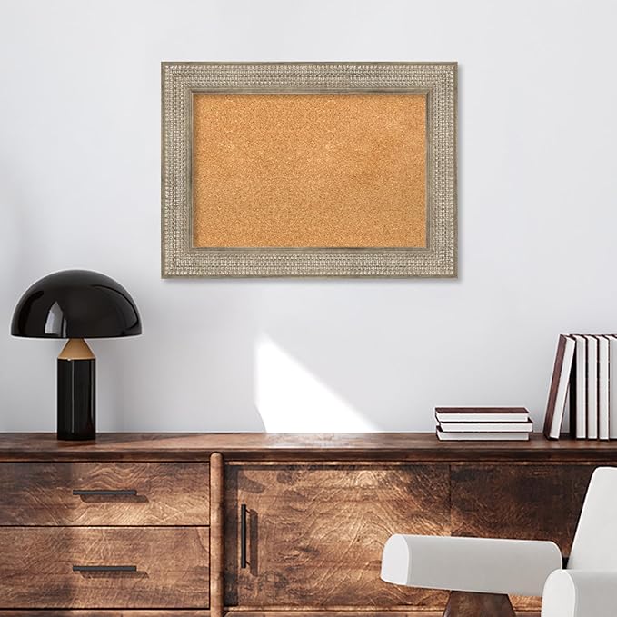 Amanti Art Natural Cork Board for Wall, 22x30 Vision Board with Silver Wood Frame, Medium Corkboard Office Decor for Home Organization, Traditional Corkboard Pinboard to Display Items for Home