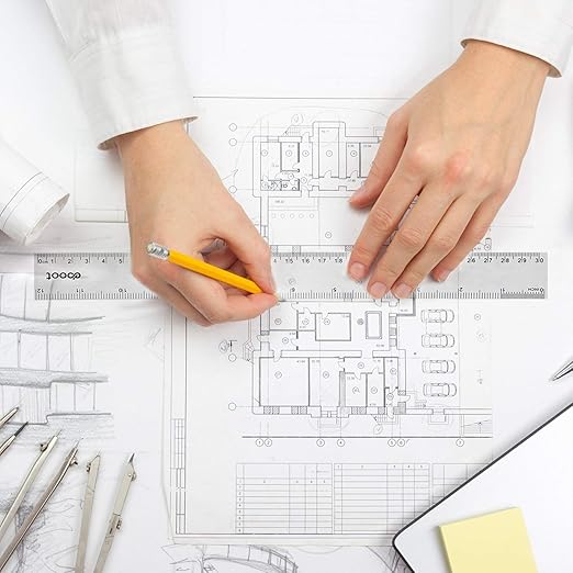 Eboot 2 Pack Clear Plastic Ruler 12 Inches Straight Ruler Plastic Measuring Tool for Student School Office