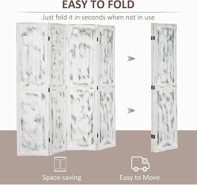 NicBex Room Divider 4 Panel Room Dividers with Whitewashed Surface Partition Room Dividers and Folding Privacy Screens 5.5 FT Wall Divider for Office, Room Separation,63.25"W x 0.75"D x 67"H, White
