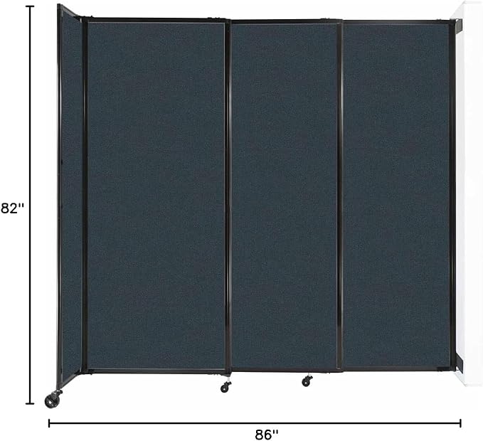 Wall-Mounted Sliding StraightWall Room Divider | Adjustable Widths | Locking Wheels | Room Separator | Up to 7'2" Wide x 6'10" Tall Blue Spruce Fabric Panels