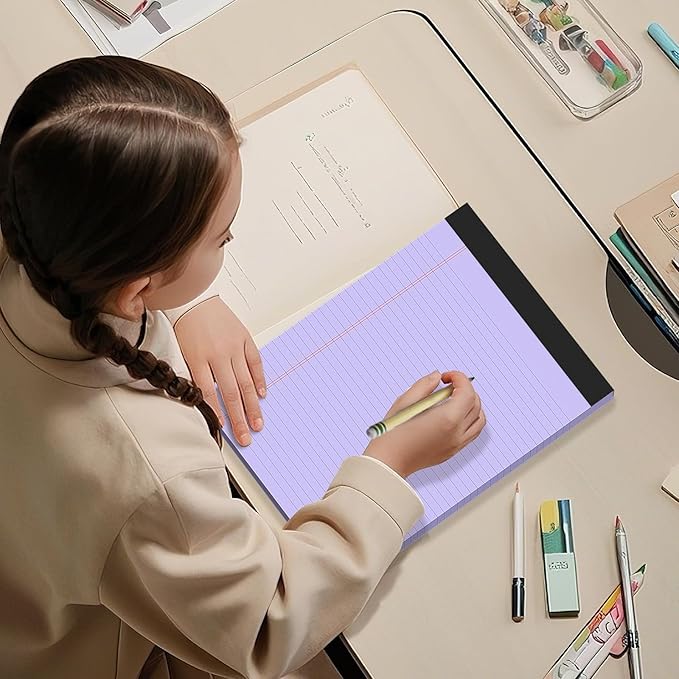 6 Pack Colored Legal Pads 8.5 x 11 College Ruled Paper Note Pads Narrow Ruled 50 Sheets per Notepad Perforated Writing Pad Durable Sturdy Back 8x11 Pads of Paper Pink Purple Blue Green White Yellow