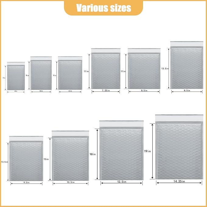 10.5in x 15in Bubble Mailer, Gray Poly Mailer, Padded Envelope, Shipping Envelope, Waterproof, Self-Sealing, For Small Business, Shipping, Mailing, Boutique Packaging(10PCS)