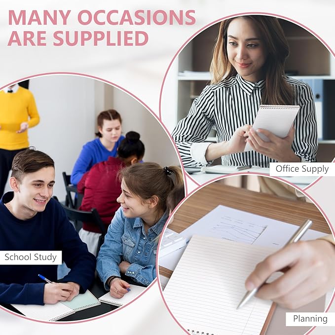 6 Pack 8.5 x 11'' Top Bound Office Steno Book Wide Ruled Double Sided Spiral Notebooks Reliable White Paper 70 Sheets/Pad Pastel Colors Covers for Writing School Notes(Bohemian Color)