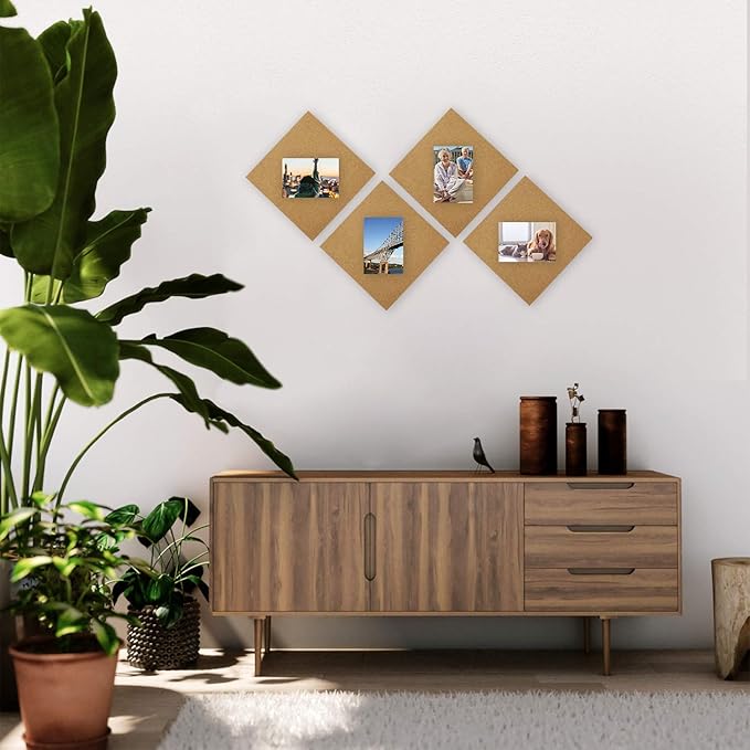 Cork Board Tiles 12"x12" - 1/2" Thick 4 Pack Cork Board Square Bulletin Boards Self Adhesive Corkboards for Walls Pin Boards Corkboards for Office Home School Decor