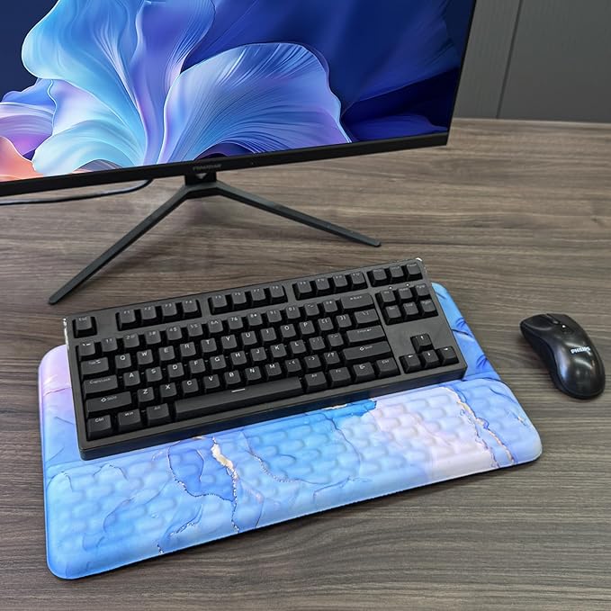 Computer Keyboard Stand with Wrist Rest, Ergonomic Tilted Keyboard Holder - Keyboard Riser with Wrist Pad - Keyboard Tray Support for Office Home - Aqua Marble