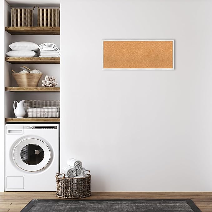 Amanti Art Natural Cork Board for Wall, 17x41 Vision Board with White Frame, Large Corkboard Office Decor for Home Organization, Country Rustic Corkboard Pinboard to Display Items for Home