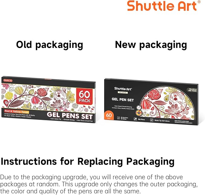 Shuttle Art 60 Pack Red Yellow Tone Gel Pens, 30 Red Orange Yellow Gel Pens with 30 Refills for Adults Coloring Books Journaling Drawing Nature, Landscapes, Animals Scenes